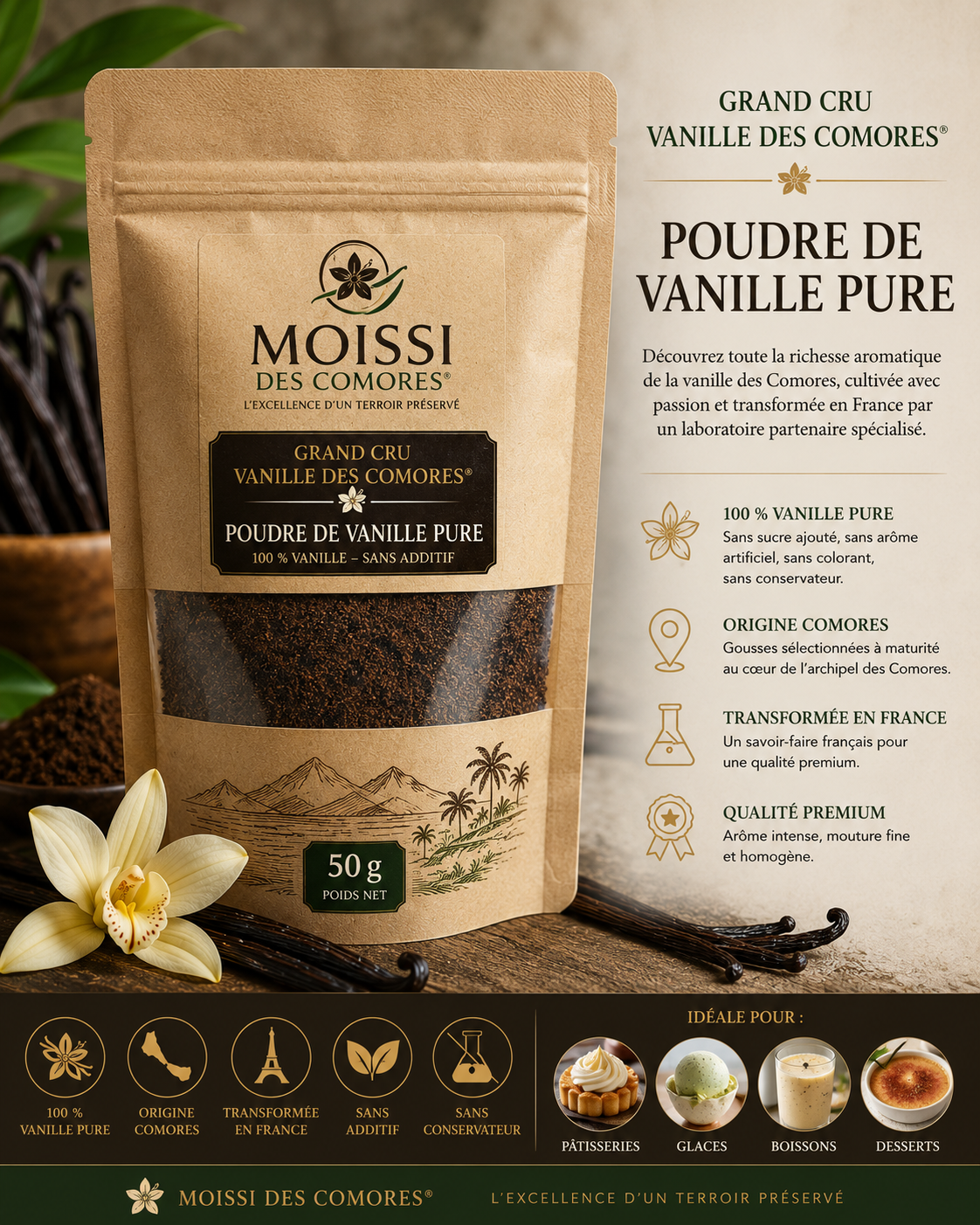Poudre de Vanille grand cru des Comores - 50g